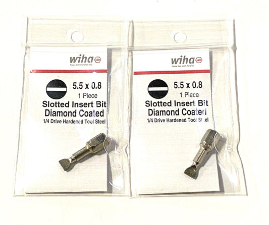 Wiha 5.5mm x 25mm Slotted Insert Bit Diamond Coated 2 Pack 71021