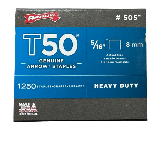 Arrow 5/16" T50 Genuine Arrow Heavy Duty Staples 1250 Pack #505