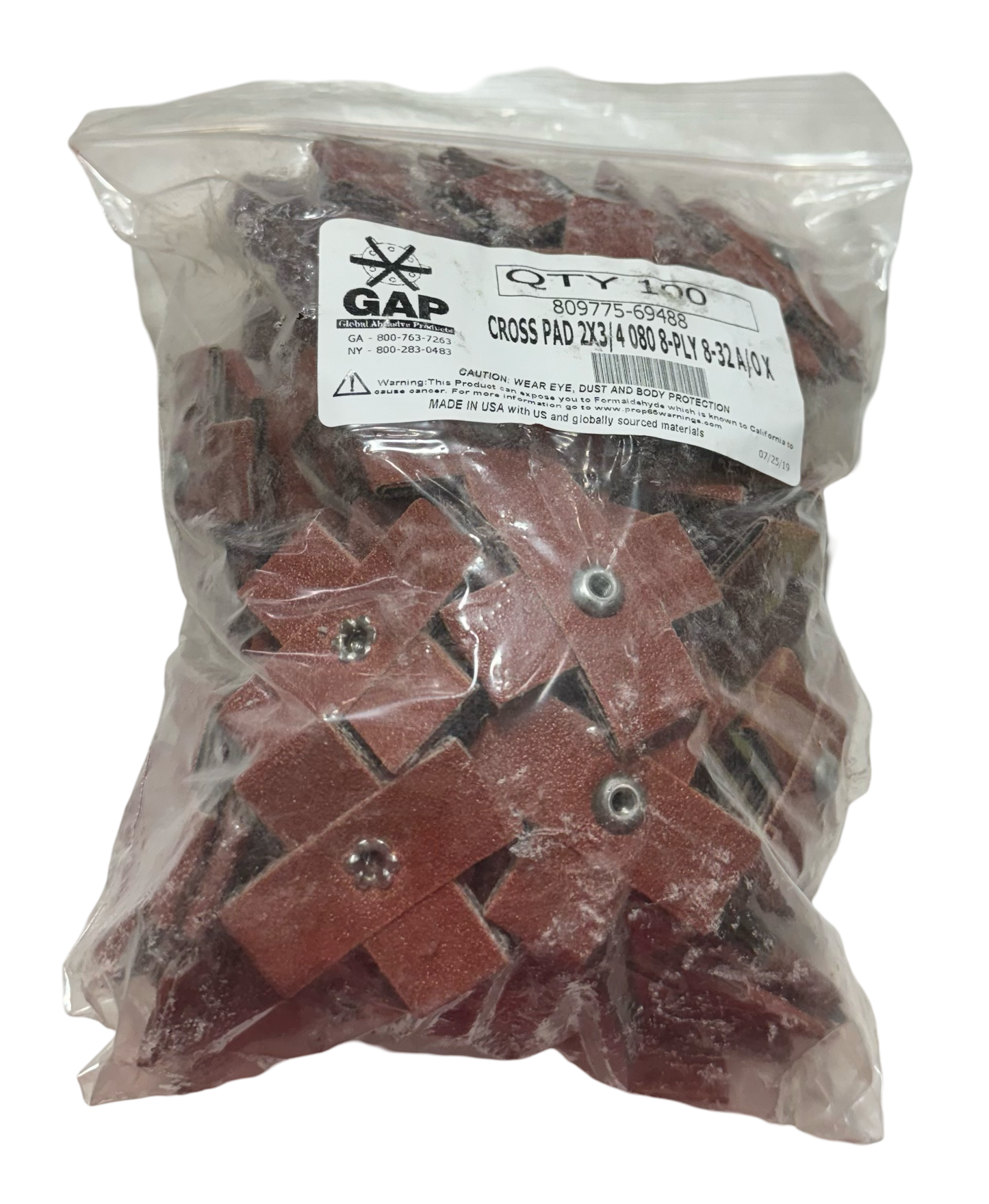 GAP Cross Pad 2" x 3/4" Aluminum Oxide 80 Grit 8 Ply 8-32 Eyelet 100 Pack