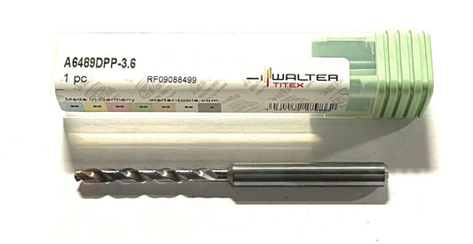 Walter-Titex 3.6mm Solid Carbide Drill 8xD Coolant Thru DPP Coating 140Â° Point