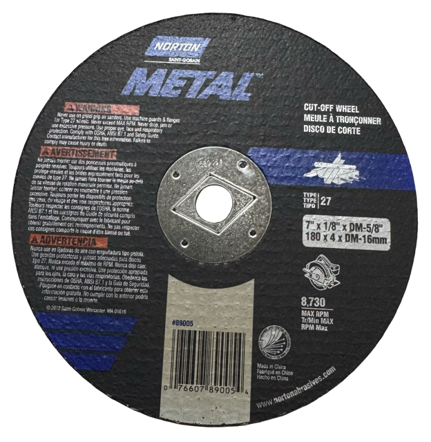 Norton 7" x 1/8" x 5/8" Metal Cut-Off Wheel Type 1
