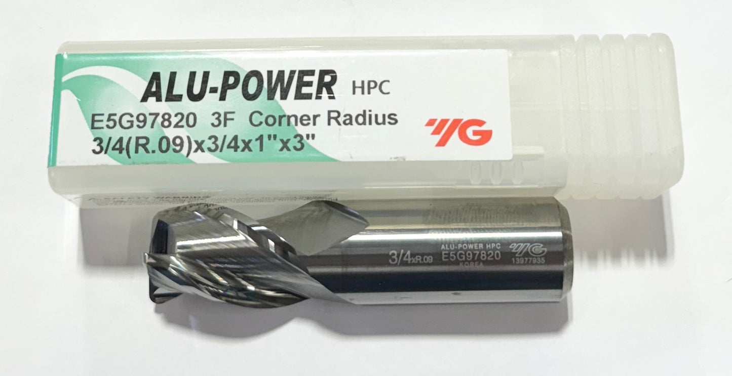 YG 3/4" x 3/4" x 1-5/8" x 4" Carbide End Mill 3 Flute .090" Corner Radius