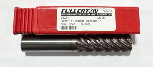 Fullerton 16mm Carbide End Mill Extra Long 9FL FC20 Coated 1.5mm Radius