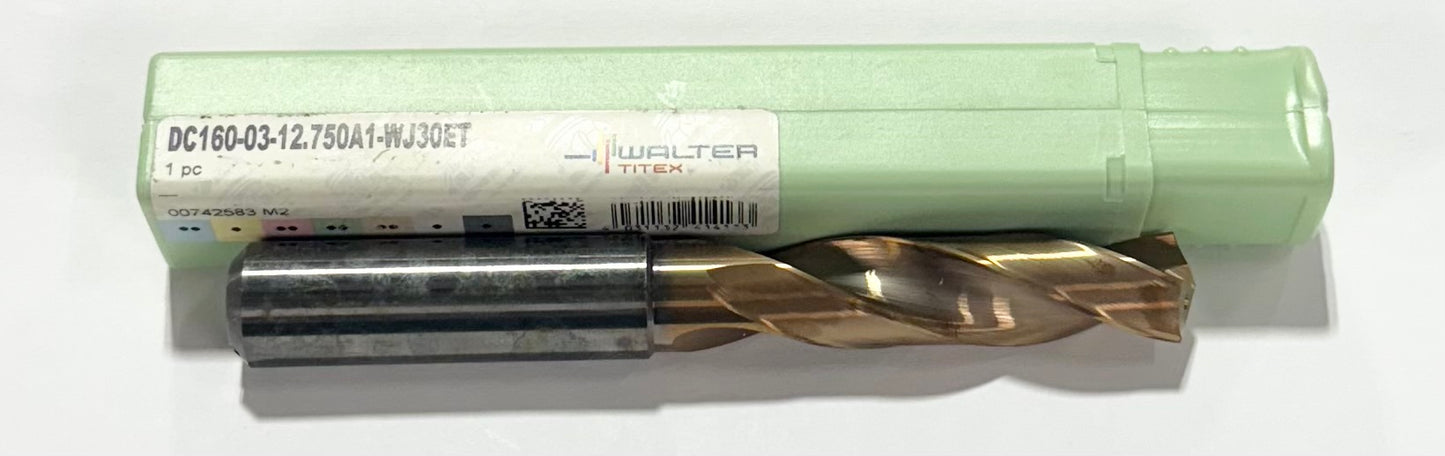 Walter-Titex 12.75mm Solid Carbide Drill 3xD Coolant Thru TiSiAlCrN+TiAlN 140 Deg