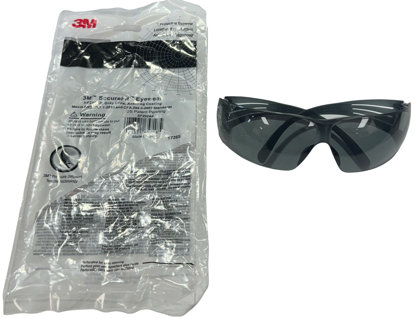 3M SecureFit Protective Eyewear Gray Lens Anti-Fog Coating Safety Glasses