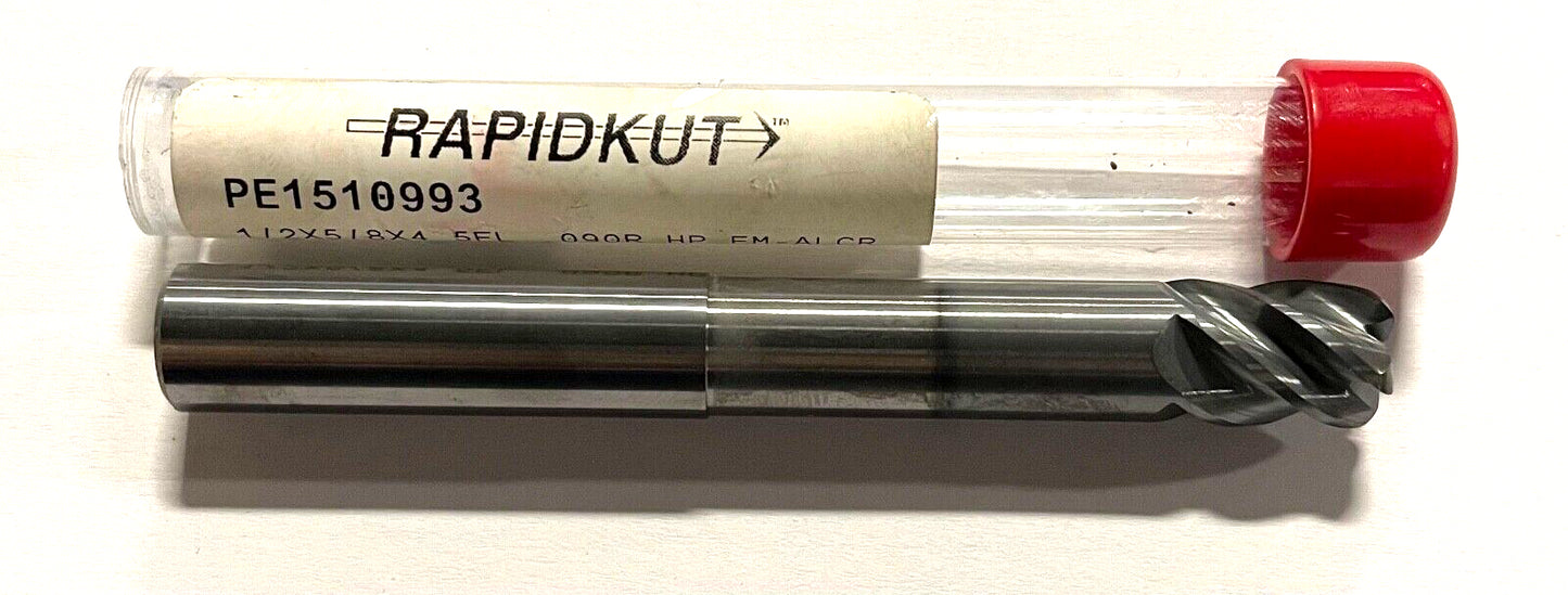 RapidKut 1/2" Carbide End Mill .090" Corner Radius 5FL Necked High Performance