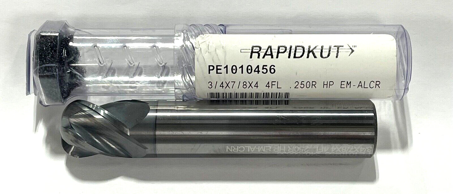 RapidKut 3/4" Carbide End Mill AlCrN Coating .250 Radius 4FL High Performance