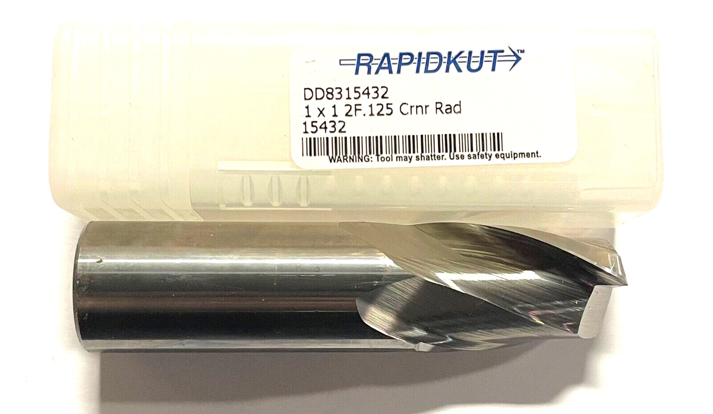 RapidKut 1" Carbide End Mill .125" Corner Radius 2 Flute USA Made