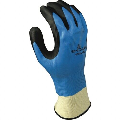 SHOWA Gloves Chemical Resistant Fully Insulated Nitrile Blue/Black Foam Medium