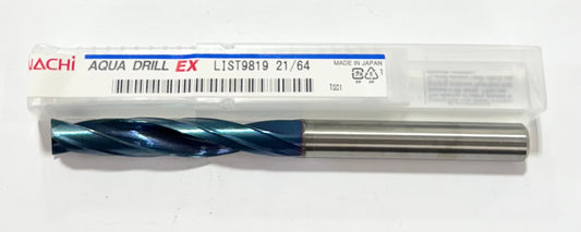 Nachi 21/64" Solid Carbide Flat Bottom Drill 180° Aqua EX TiAIN + AlTiCR