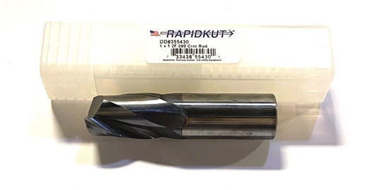 Rapidkut 1" Solid Carbide End Mill AlTiN Coated .090 Radius 2 Flute USA Made