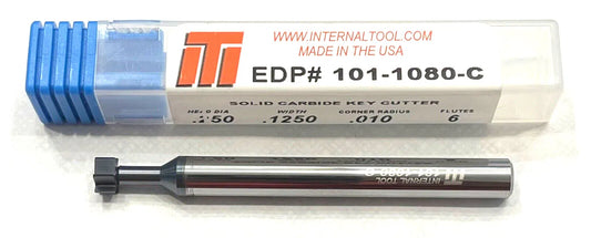 Internal Tool 1/4" Solid Carbide Key Cutter .010 Radius .1250 Width 6FL AlTiN