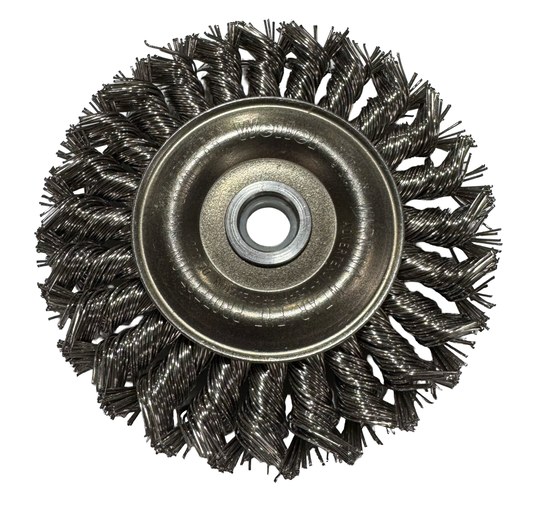 Weiler 4" Knot Twist Stainless Steel Straight Wire Wheel 3/8"-1/2" Arbor Hole .020" Bristle USA