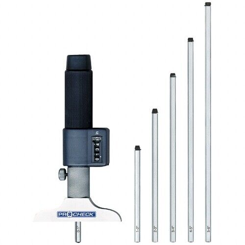 Pro-Check 0-6" Mechanical Depth Micrometer 0.001" 1/8" Rods