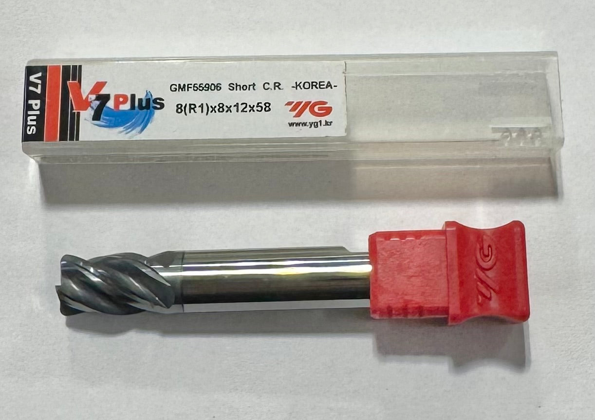 YG 8mm Carbide End Mill 1mm Radius Y-Coating 4 Flute V7 Plus