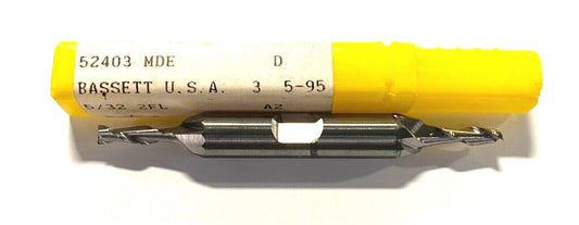 Bassett Carbide Double End Mill 5/32" x 3/8" x 7/16" x 3" 2 Flute USA Made 52403