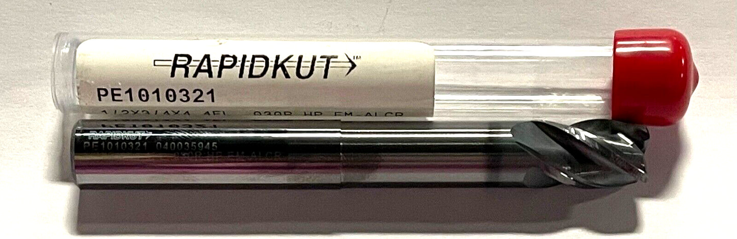 RapidKut 1/2" Carbide End Mill Variable Helix .030 Radius AlCrN Coating 4FL HP