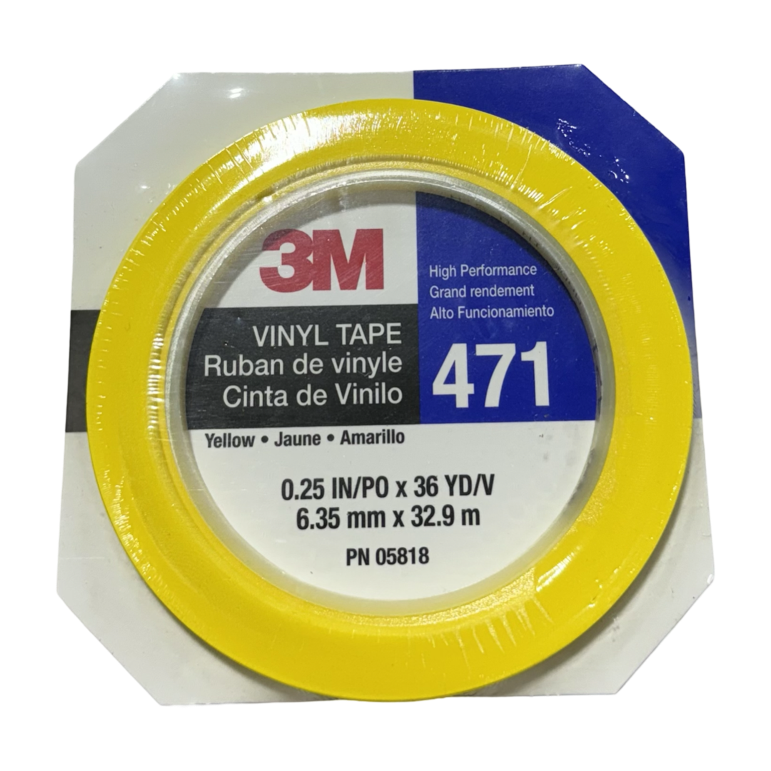 3M 1/4" x 36 yds 471 Yellow Vinyl Tape High Performance