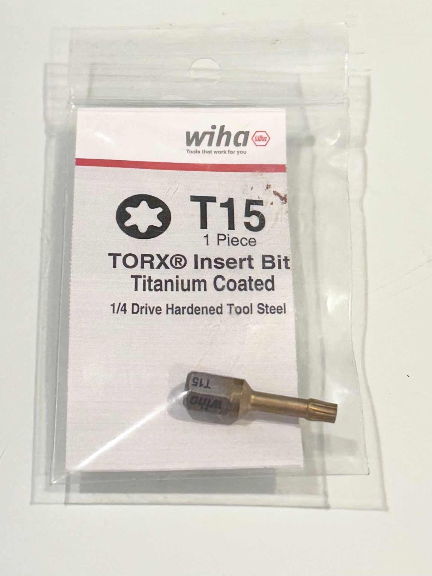 Wiha T15 Torx Insert Bit Titanium Coated 1/4" Hex Drive