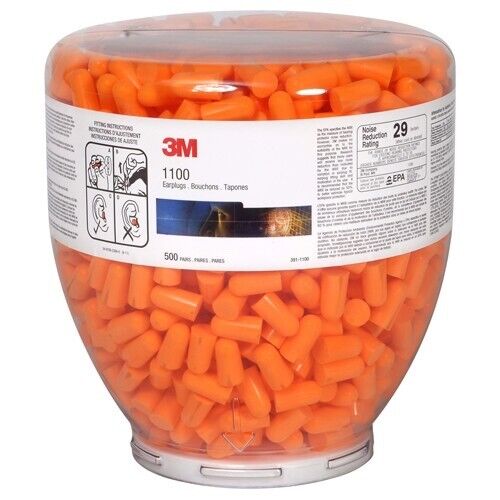 3M 1100 Foam Earplugs Refill 29dB Noise Reduction Rating 500 Pairs