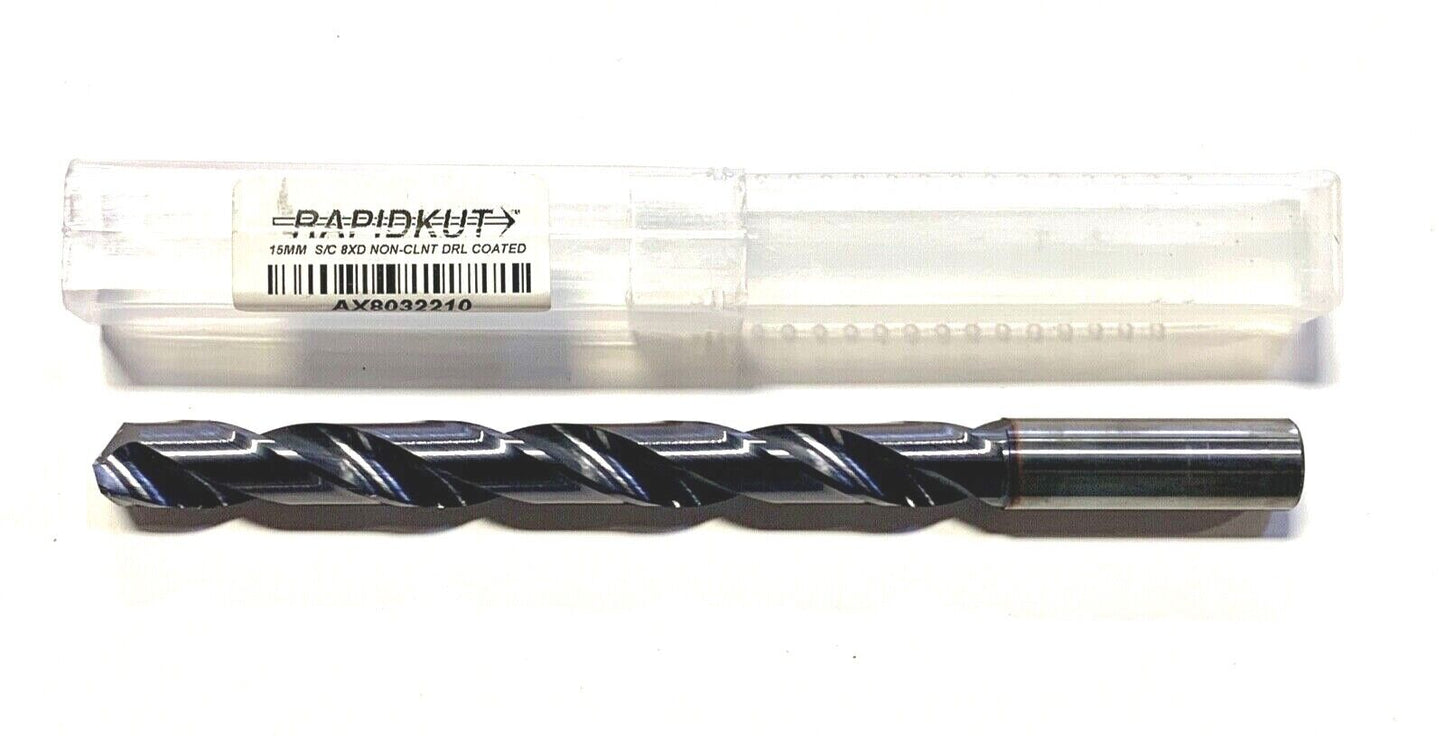 Rapidkut 15mm Solid Carbide Drill TiAlN High Performance 203mm Length USA Made