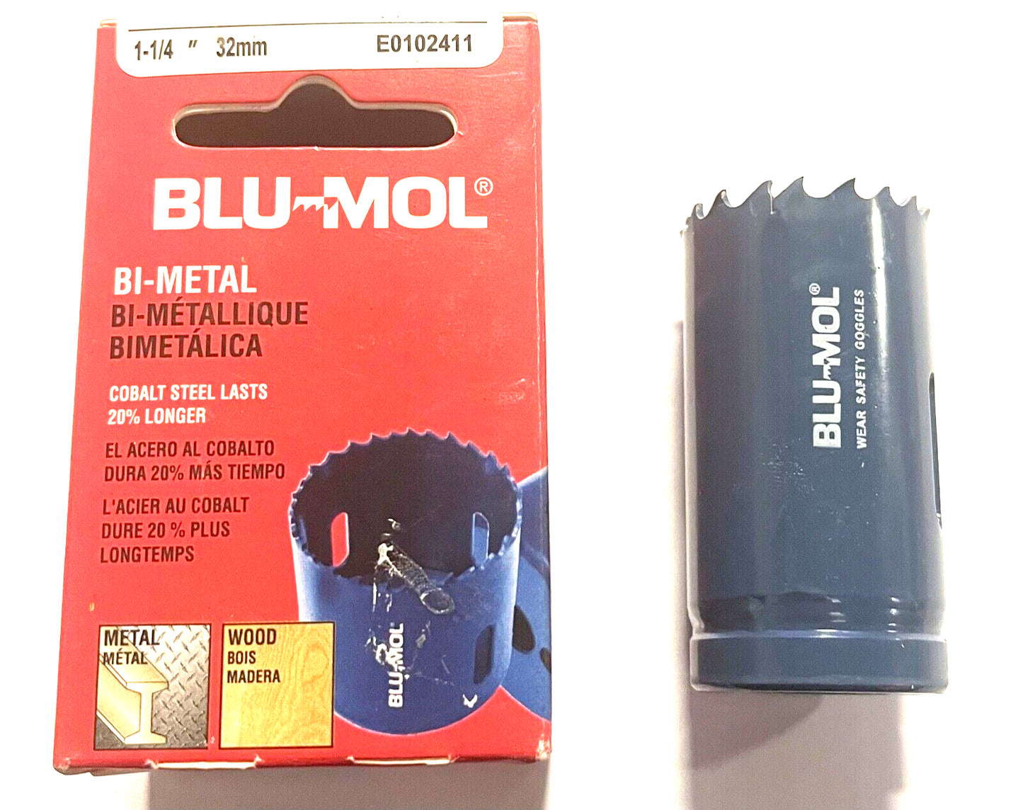 Blu-Mol 1-1/4" Bi-Metal Hole Saw 4/6 Tooth Configuration 1-7/8" Depth of Cut USA