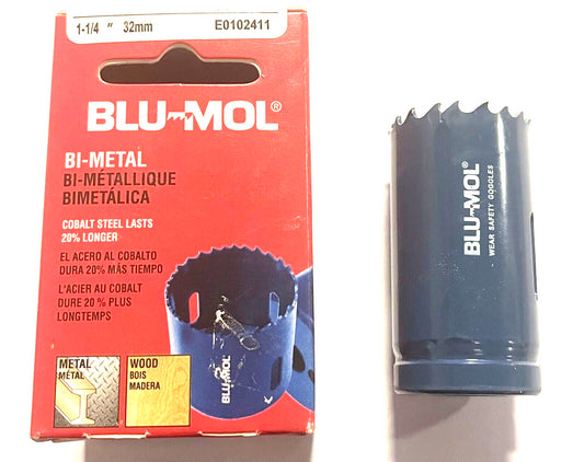 Blu-Mol 1-1/4" Bi-Metal Hole Saw 4/6 Tooth Configuration 1-7/8" Depth of Cut USA