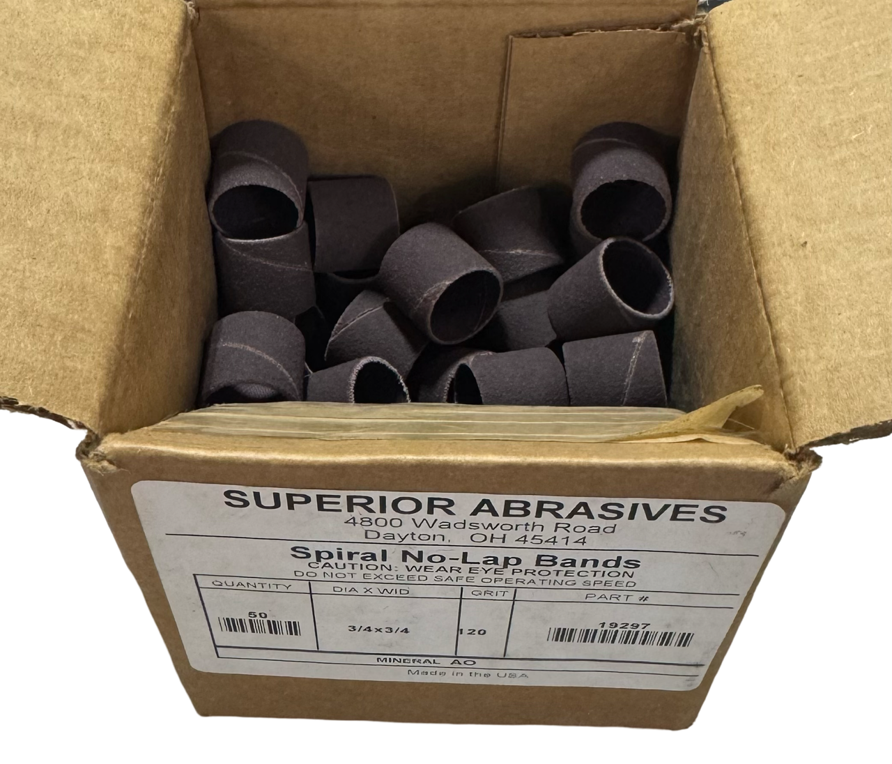 Superior Abrasives 3/4" x 3/4" Spiral No-Lap Bands 120 Grit Aluminum Oxide 50 Pack