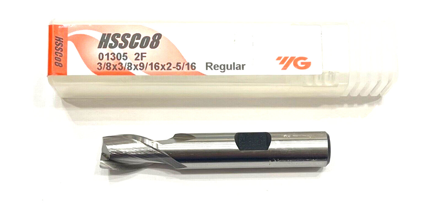 YG 3/8" Cobalt End Mill 2 Flute Regular Length 30Â° Helix