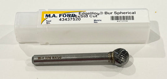 M.A. Ford 7/16" Carbide Burr SD-4 Spherical Shape Single Cut 1/4" Shank