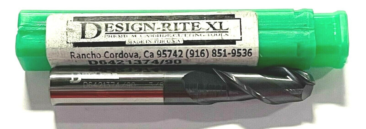 Design-Rite XL 3/8" Carbide End Mill ALTIN Coating .090 Corner Radius 2 Flute