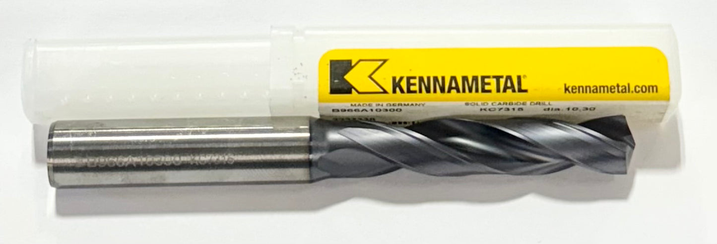 Kennametal 10.30mm Solid Carbide Drill Screw Machine Length 140 Deg Point