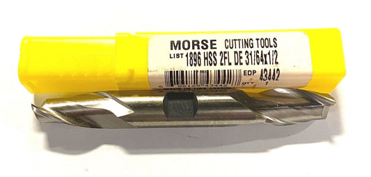 Morse 31/64" x 1/2" HSS Double End Mill 2 Flute Square End USA Made 43442