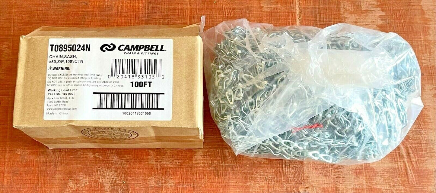 Campbell #50 Steel Sash Chain Zinc Plated 100FT T0895024N