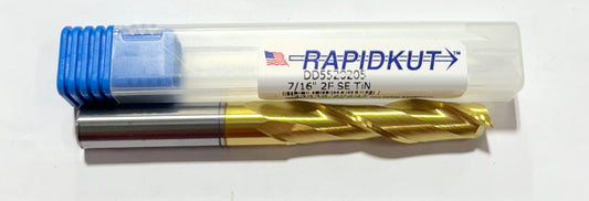 RapidKut 7/16" x 7/16" x 2" x 5" Carbide End Mill 2 Flute Tin Coated