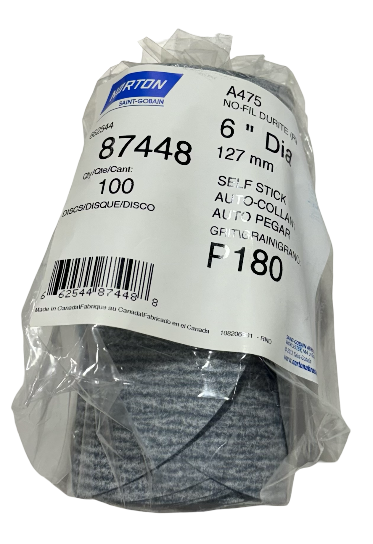 Norton A475 No-Fil Durite PSA Disc Roll180 Grit Silicon Carbide 100 Pack