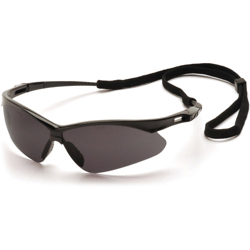 Pyramex Safety Glasses Black Frame Gray Lens with Lanyard Cord