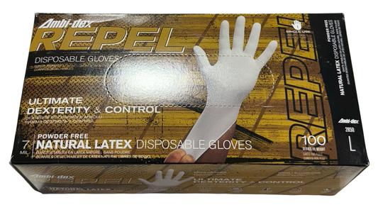 Ambi-Dex REPEL Disposable Latex Gloves Powder Free 7 Mil Size Large 100 Pack