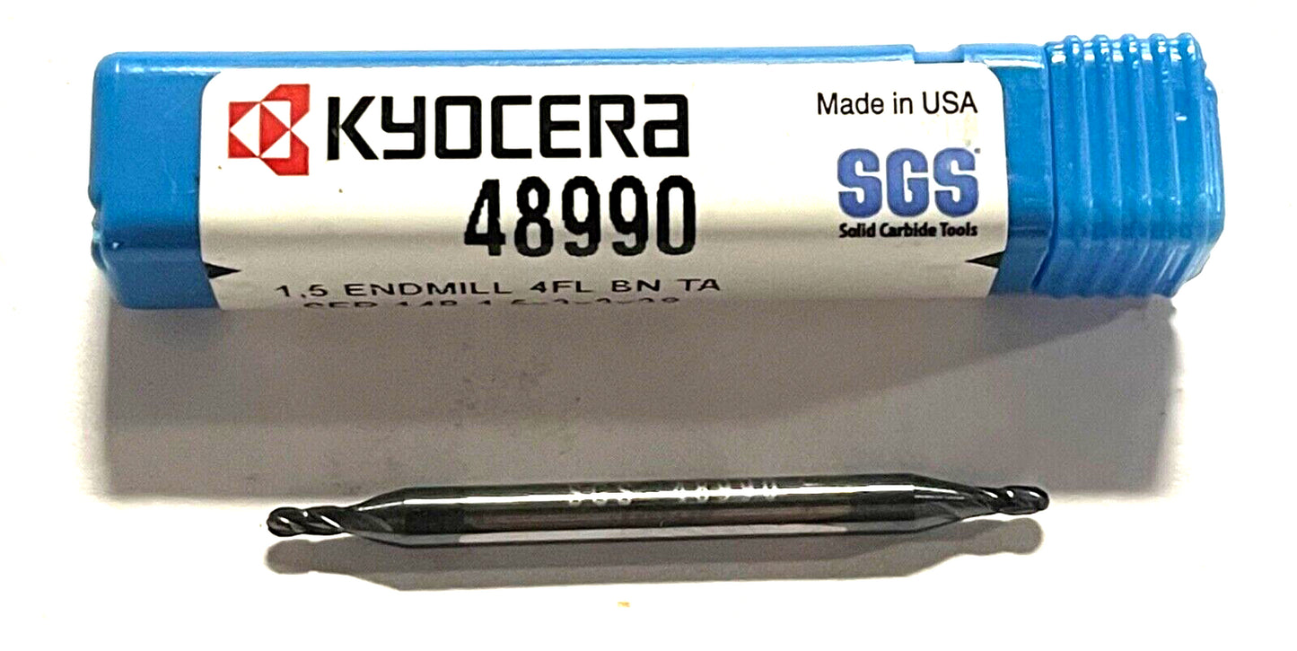 Kyocera 1.5mm Carbide Double End Mill Ball Nosed AlTiN Coated 4 Flute USA Made