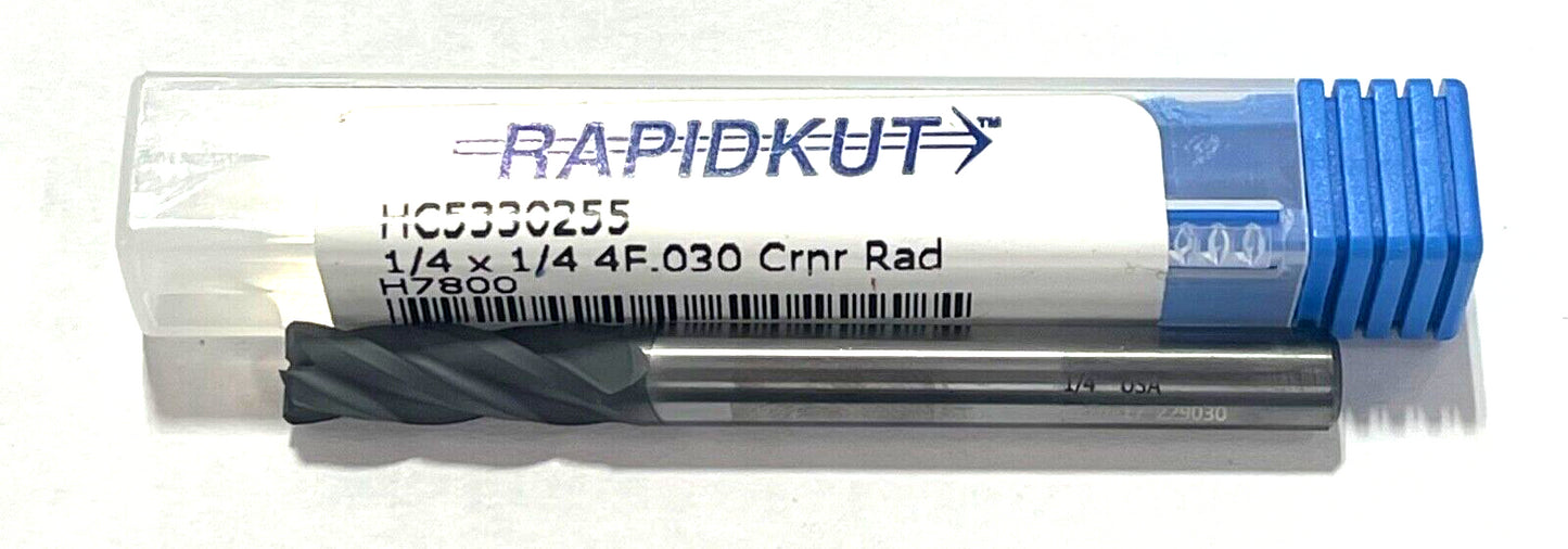 RapidKut 1/4" Carbide End Mill Diamond Coating .030" Corner Radius 4 Flute USA