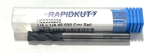 RapidKut 1/4" Carbide End Mill Diamond Coating .030" Corner Radius 4 Flute USA