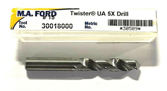 M.A. Ford Twister #15 Solid Carbide Drill 5xD 35Â° Helix USA Made