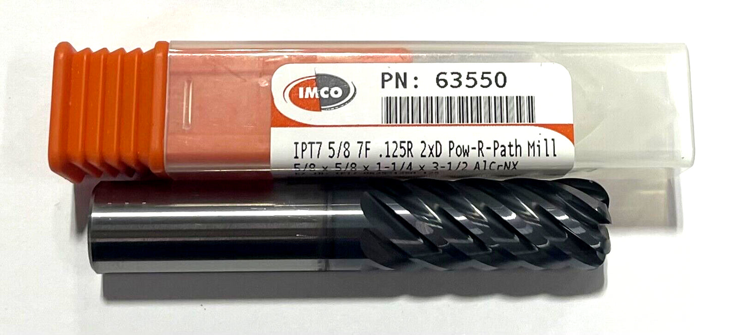 IMCO 5/8" Carbide End Mill 2xD AlCrNX Coating .125" Radius 7 Flute Pow-R-Path