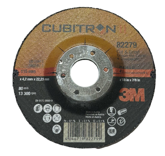 3M Cubitron II 4-1/2" x 1/8" x 7/8" Cut & Grind Wheel T27 Ceramic 10 Pack