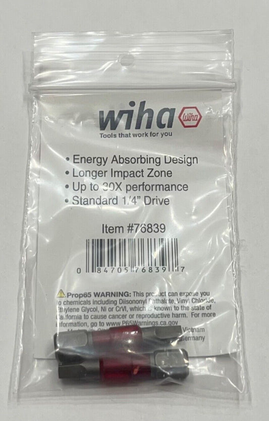 Wiha #2 Square x  29mm Terminator Impact Screwdriver Bits 1/4" Hex Drive 2 Pack