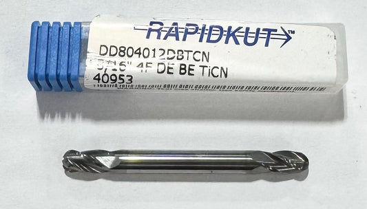 RapidKut 3/16" Carbide Ball Nose Double End Mill 4 Flute TiCN Coated USA