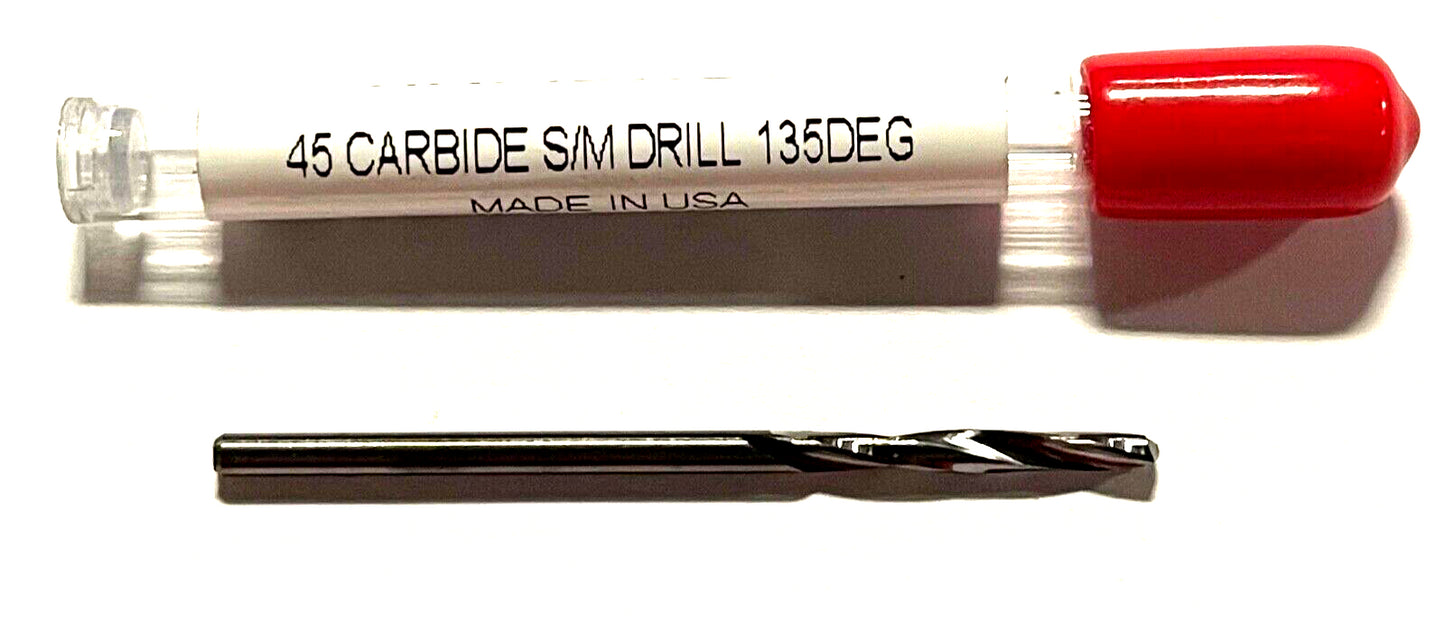 RapidKut #45 Solid Carbide Drill Screw Machine Length Drill 135° Split Point 2FL