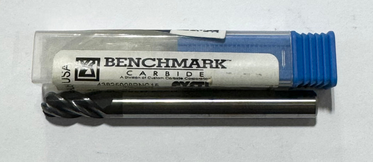 Benchmark 1/4" Carbide Ball Nose End Mill 4FL Alcromax Variable Helix