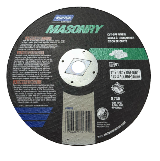 Norton 7" x 1/8" x 5/8" Masonry Cut-Off Wheel Type 1