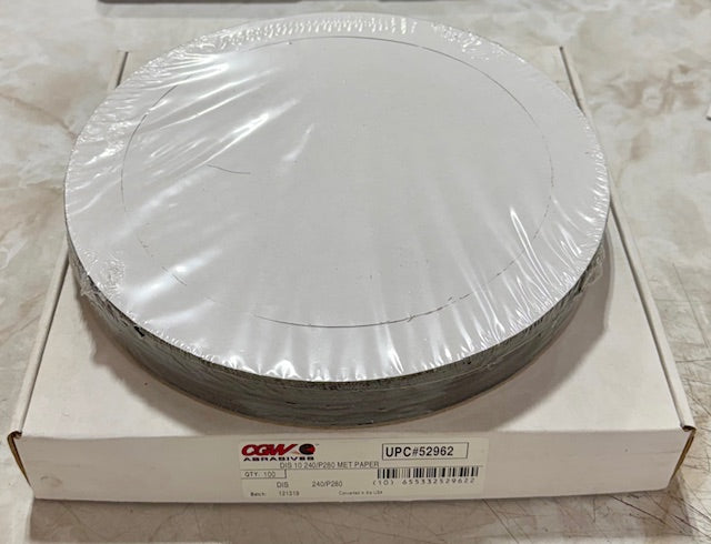 CGW 10" Plain Metallurgical Sanding Discs 240/P280 Silicon Carbide 100 Pack